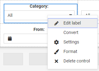Shortcut menu options for list control