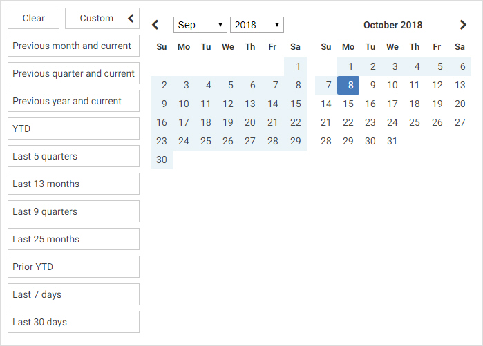 Calendar filter control
