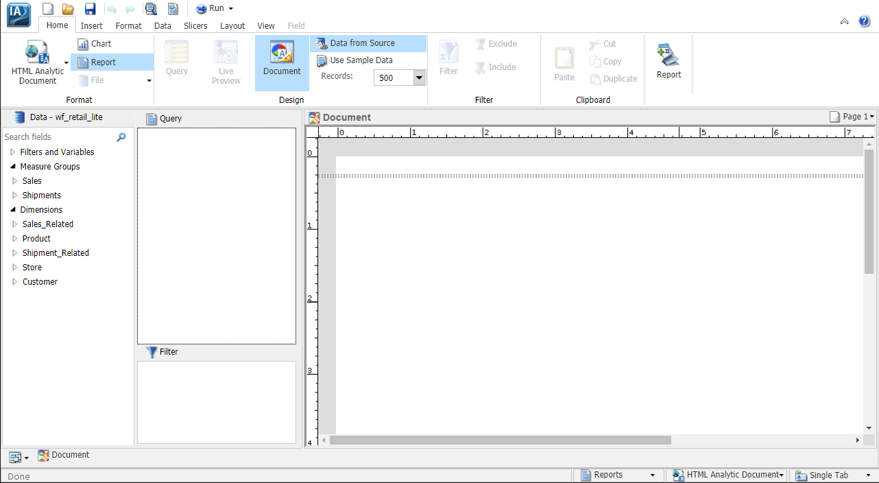 Blank InfoAssist Canvas in Document View